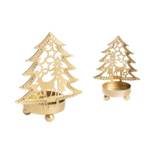 IRIS Karácsonyi Fenyő és szarvas Fém mécsestartó 8,5x11cm - Arany (448605) party kellék