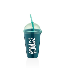 IRIS - L-00850 Sumer pohár szívószállal 450ml, rózsaszín, sárga vagy cián színű konyhai eszköz