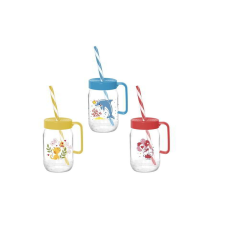 IRIS Műanyag gyerek bögre szívószállal 370ml - Delfin/cica/elefánt minta itatópohár