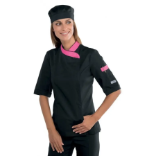 isacco Női szakácskabát - fekete-pink, rövid ujjú munkaruha