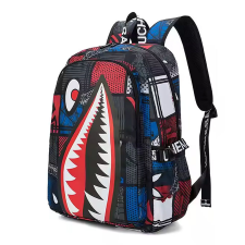 Iskolatáska, MB márkák, Shark print, Vízálló, USB port Kék iskolatáska