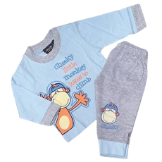 JAM Jam Hosszú Ujjú Pamut Pizsama 6-12 hónapos korig - Kék/Szürke Majmos - Kiárusítás