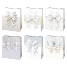 Javoli Fehér Bow papír ajándéktasak, ajándékzacskó 19x23x10,5 cm party kellék