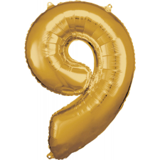 Javoli Gold, Arany óriás szám fólia lufi 9-es, 83*58 cm party kellék