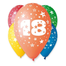 Javoli Happy Birthday 18 Star léggömb, lufi 5 db-os 12 inch (30cm) party kellék