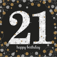 Javoli Happy Birthday 21 Gold szalvéta 16 db-os 33x33 cm party kellék
