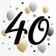 Javoli Happy Birthday 40 Milestone szalvéta 20 db-os 33x33 cm party kellék