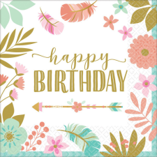 Javoli Happy Birthday Boho szalvéta 16 db-os 33x33 cm party kellék
