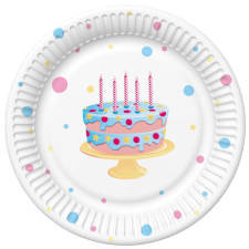 Javoli Happy Birthday Cake with Balloons papírtányér 8 db-os 18 cm party kellék