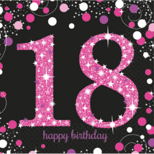 Javoli Happy Birthday Pink 18 szalvéta 16 db-os 33x33 cm party kellék