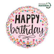 Javoli Happy Birthday Pink Confetti fólia lufi 46 cm party kellék