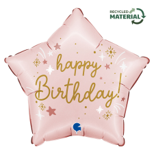 Javoli Happy Birthday Pink Star fólia lufi 46 cm party kellék
