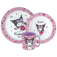 Javoli Hello Kitty Kuromi étkészlet, micro műanyag szett bögrével 390 ml babaétkészlet