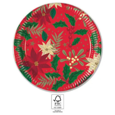 Javoli Karácsonyi Holly Poinsettia papírtányér 8 db-os 23 cm FSC party kellék