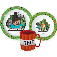 Javoli Minecraft Creeper étkészlet, micro műanyag szett bögrével 350 ml babaétkészlet