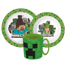 Javoli Minecraft Pixelcraft étkészlet, micro műanyag szett bögrével 390 ml babaétkészlet