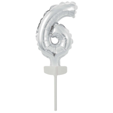 Javoli Silver, Ezüst 6-os szám fólia lufi tortára 13 cm party kellék