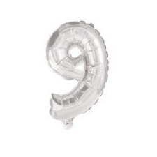 Javoli Silver, Ezüst 9-es szám fólia lufi 10 cm party kellék