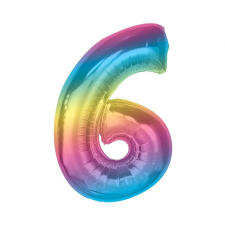 Javoli Színes 6-os Rainbow szám fólia lufi 92 cm party kellék