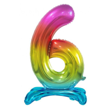 Javoli Színes Rainbow 6-os szám fólia lufi talppal 74 cm party kellék