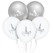 Javoli Unikornis Silver léggömb, lufi 5 db-os 12 inch (30cm) party kellék