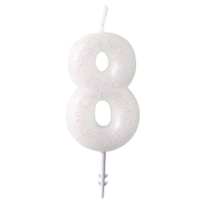 Javoli White, Fehér csillámos gyertya 8-as 6,5 cm party kellék