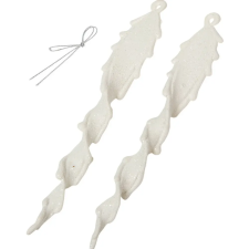  Jégcsap dísz csavart glietteres fehér 21cm 2db-os dekorációs kellék