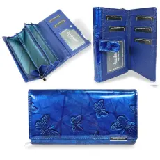  Jennifer Jones Női Bőr Pénztárca 5199-14 Kék Pillangós – Nagy Méret – Extra Kártyatartóval