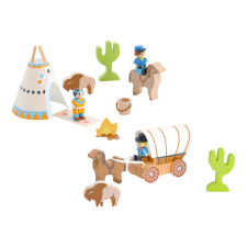 JEUJURA fa építőkészlethez fa figurák Wild West 12 db barkácsolás, építés