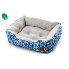 JK | Kék fekhely kocka mintával, 61 cm, kis és közepes kutyáknak szállítóbox, fekhely kutyáknak