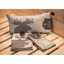 JOKIPIIN prémium szett: szauna párna, szauna fekvőlepedő, szauna ülőlepedő, szürke, jávorszarvas mintával lakástextília