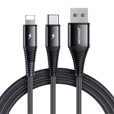 JOYROOM S-1230G12 2az1-ben USB-A - USB-C/Lightning kábel 3A,1.2m fekete (6941237187994) mobiltelefon kellék