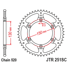 JT JTR251.50 hátsó lánckerék JT Erőátviteli alkatrész Lánc, lánckerék, láncszett Hátsó lánckerék egyéb motorkerékpár alkatrész