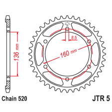 JT JTR5.40 hátsó lánckerék JT Erőátviteli alkatrész Lánc, lánckerék, láncszett Hátsó lánckerék egyéb motorkerékpár alkatrész
