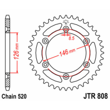 JT SPROCKETS Acél Standard Hátsó Láncsor 808 - 520 egyéb motorkerékpár alkatrész