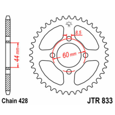JT SPROCKETS Acél Standard Hátsó Láncsor 833 - 428 lánc, láncszett