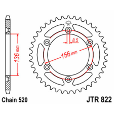 JT SPROCKETS Acél Standard Hátsó Láncszerkezet 822 - 520 egyéb motorkerékpár alkatrész