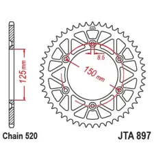  JT SPROCKETS Racelite Alumínium Fekete Hátsó Láncszem 897 - 520 egyéb motorkerékpár alkatrész
