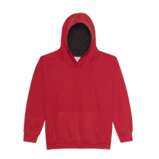 Just Hoods Gyerek kapucnis pulóver kontrasztos színű kapucni béléssel AWJH003J, Fire Red/Jet Black-3/4