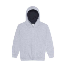 Just Hoods Gyerek kapucnis pulóver kontrasztos színű kapucni béléssel AWJH003J, Heather Grey/French Navy-12/13
