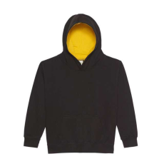 Just Hoods Gyerek kapucnis pulóver kontrasztos színű kapucni béléssel AWJH003J, Jet Black/Gold-5/6