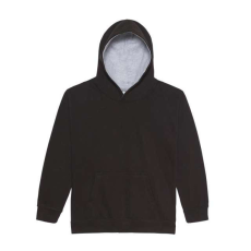 Just Hoods Gyerek kapucnis pulóver kontrasztos színű kapucni béléssel AWJH003J, Jet Black/Heather Grey-12/13