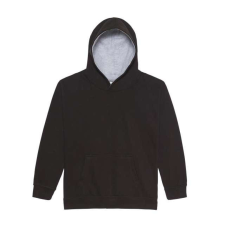 Just Hoods Gyerek kapucnis pulóver kontrasztos színű kapucni béléssel AWJH003J, Jet Black/Heather Grey-7/8 gyerek pulóver, kardigán