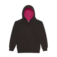 Just Hoods Gyerek kapucnis pulóver kontrasztos színű kapucni béléssel AWJH003J, Jet Black/Hot Pink-7/8