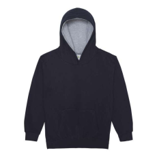 Just Hoods Gyerek kapucnis pulóver kontrasztos színű kapucni béléssel AWJH003J, New French Navy/Heather Grey-9/11