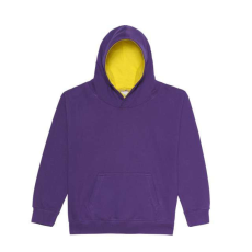 Just Hoods Gyerek kapucnis pulóver kontrasztos színű kapucni béléssel AWJH003J, Purple/Sun Yellow-7/8