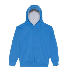 Just Hoods Gyerek kapucnis pulóver kontrasztos színű kapucni béléssel AWJH003J, Sapphire Blue/Heather Grey-5/6