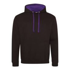 Just Hoods Kapucnis pulóver Just Hoods AWJH003, kontrasztos színű kapucni belsővel, Jet Black/Purple-2XL