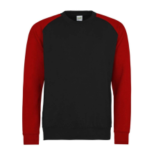 Just Hoods Uniszex baseball környakas pulóver AWJH033, Jet Black/Fire Red-S férfi pulóver, kardigán