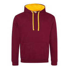Just Hoods Uniszex kapucnis pulóver kontrasztos színű kapucni béléssel AWJH003, Burgundy/Gold-S férfi pulóver, kardigán